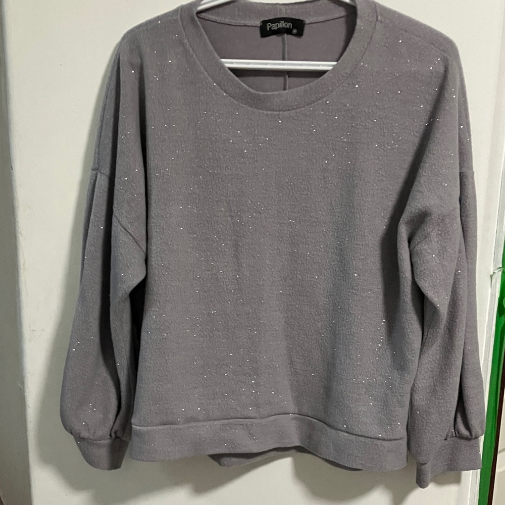 Papillon Blanc Sparkling Gray Crew Neck Sweater